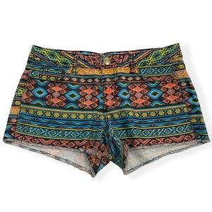 Forever 21 Tribal Aztec Jean Shorts Multicolor